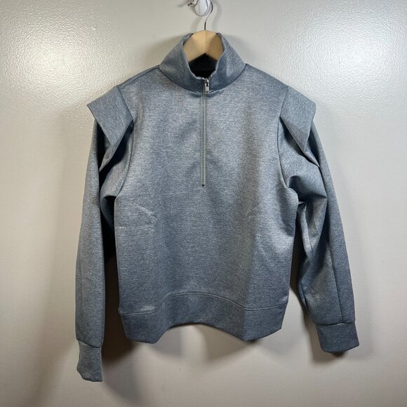 Addison Bay Poplar Half Zip Sweatshirt Size Small Gray Pullover Ruffle Preppy - Picture 1 of 9